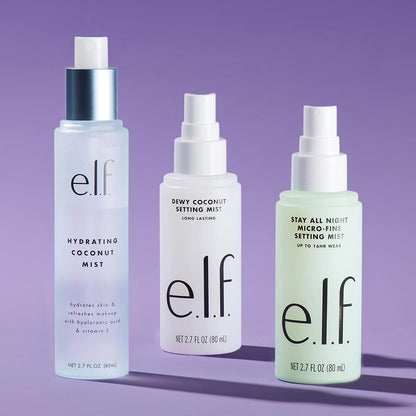 e.l.f. Spray fijador de coco Dewy, spray fijador de maquillaje, hidrata y acondiciona la piel, 80 ml