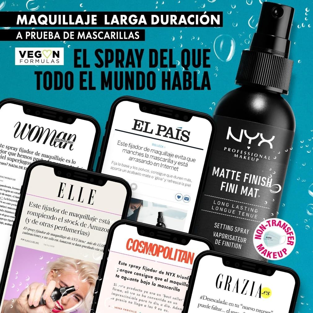 NYX Professional Makeup Spray fijador Makeup Setting Spray, Larga duración, Ligero, Fórmula vegana, Acabado Matte, 60 ml