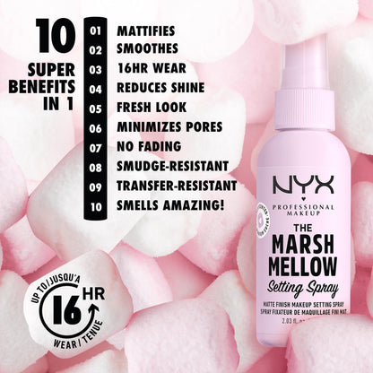 NYX PROFESSIONAL MAKEUP, Marshmellow Setting Spray, Fijador de Maquillaje con Acabado Mate, que No Transfiere y Prolonga la Duración del Maquillaje hasta 16H, 60 ml